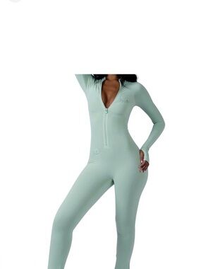 BODYBABE Body by Raven Tracy jumpsuit . Mint Sage Full-Length Zip Front.